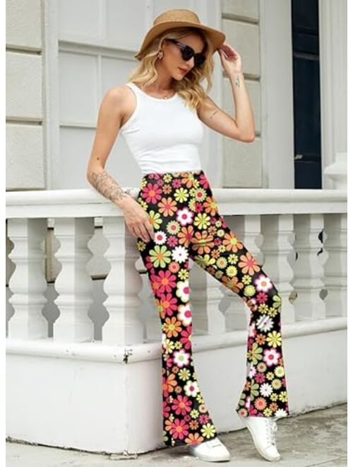 For G and PL Women's Hippie Costume Pants Floral Bell Bottom High Waisted Wide Leg Trousers