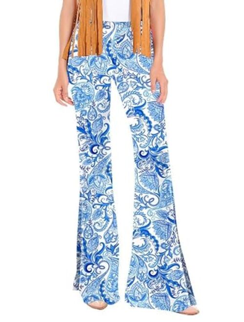 For G and PL Women's Hippie Costume Pants Floral Bell Bottom High Waisted Wide Leg Trousers