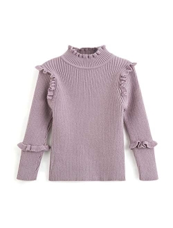 Curipeer Little Girls Sweater Coat Ruffles Cotton Knitted Toddler Kids Pullover Fall and Winter 1-6T