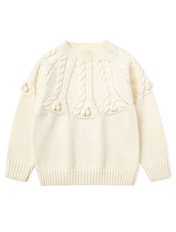 Curipeer Little Girls Sweater Coat Ruffles Cotton Knitted Toddler Kids Pullover Fall and Winter 1-6T