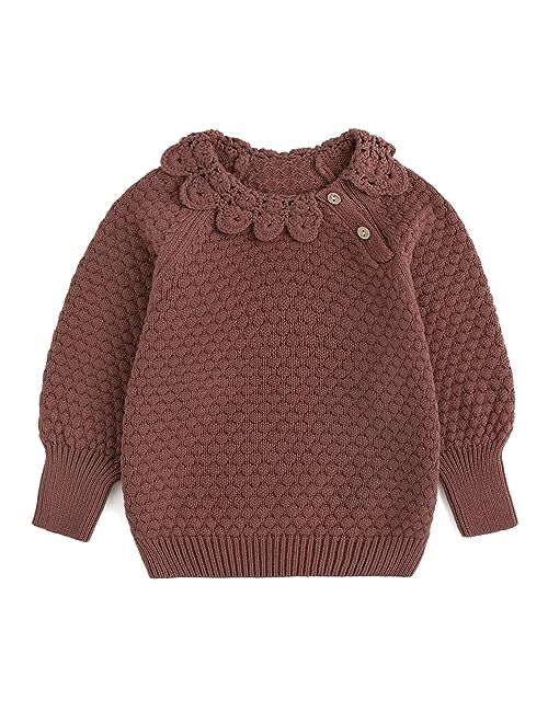 Curipeer Little Girls Sweater Coat Ruffles Cotton Knitted Toddler Kids Pullover Fall and Winter 1-6T