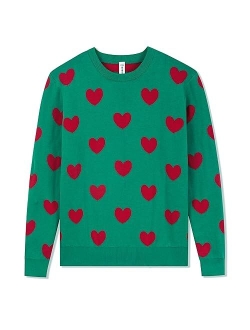 BOBOYOYO Girls Sweaters 100% Cotton Kids Heart Sweater Valentine Holiday Pullover Teen Clothes Winter Crew Neck Knit Top