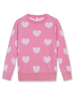 BOBOYOYO Girls Sweaters 100% Cotton Kids Heart Sweater Valentine Holiday Pullover Teen Clothes Winter Crew Neck Knit Top