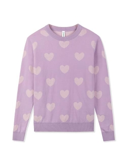 BOBOYOYO Girls Sweaters 100% Cotton Kids Heart Sweater Valentine Holiday Pullover Teen Clothes Winter Crew Neck Knit Top