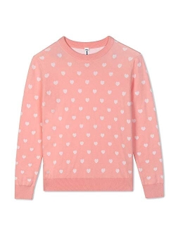 BOBOYOYO Girls Sweaters 100% Cotton Kids Heart Sweater Valentine Holiday Pullover Teen Clothes Winter Crew Neck Knit Top