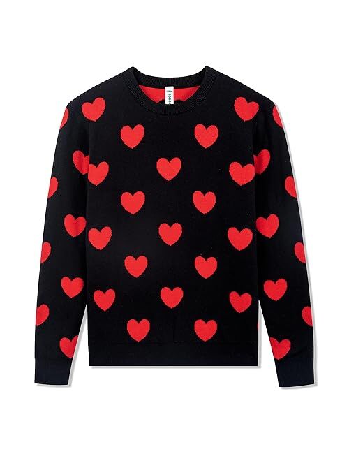 BOBOYOYO Girls Sweaters 100% Cotton Kids Heart Sweater Valentine Holiday Pullover Teen Clothes Winter Crew Neck Knit Top