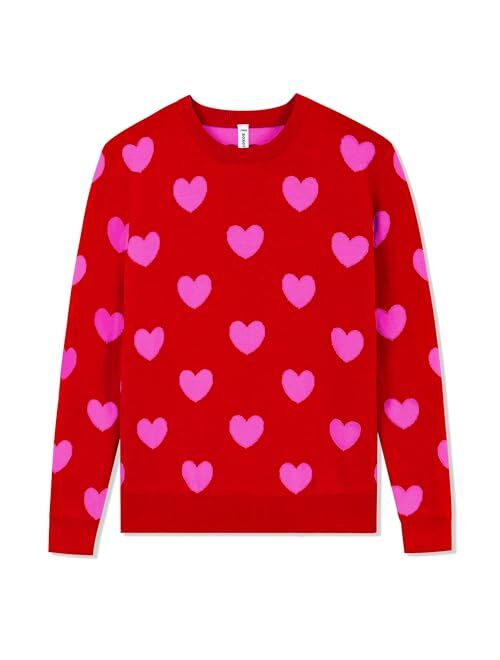 BOBOYOYO Girls Sweaters 100% Cotton Kids Heart Sweater Valentine Holiday Pullover Teen Clothes Winter Crew Neck Knit Top