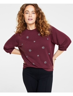 ON 34TH Women's Embellished Elbow-Sleeve Sweatshirt, Created for Macy's