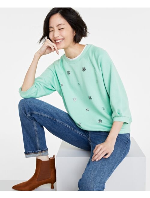 ON 34TH Women's Embellished Elbow-Sleeve Sweatshirt, Created for Macy's