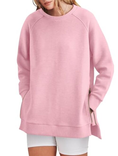 ANRABESS Women's Sweatshirts Long Sleeve Tunic Tops Crew Neck Soft Pullover With Side Zipper Shirt Clothes 2023