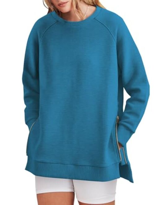 ANRABESS Women's Sweatshirts Long Sleeve Tunic Tops Crew Neck Soft Pullover With Side Zipper Shirt Clothes 2023