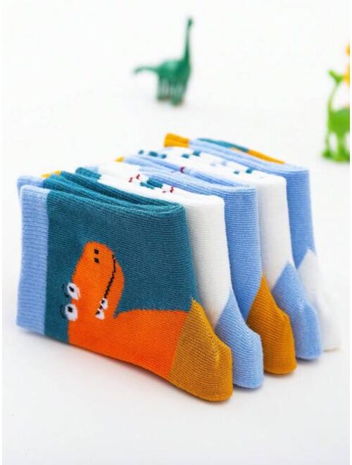 Shein 5pairs/Set Boys' Blue Dinosaur Design High Elasticity Moisture-Wicking Socks