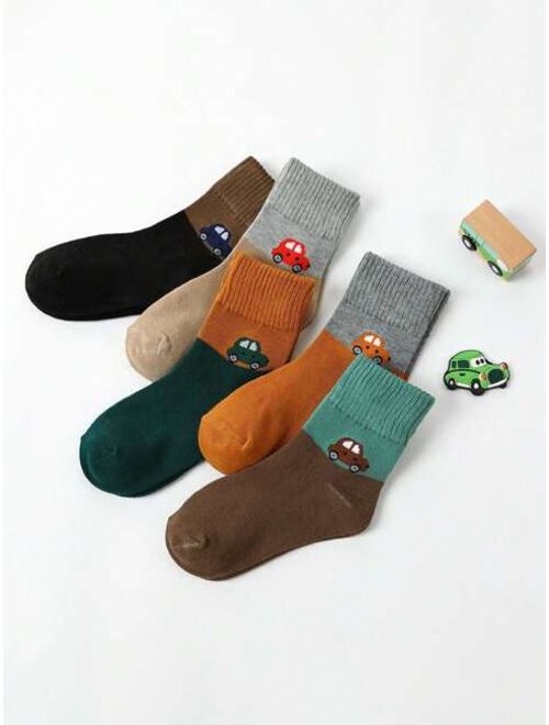 Shein 5 Pairs Of Children's Socks For Autumn And Winter New Cartoon Boys And Girls Socks Fresh Children's Mid-calf Socks 0-9 Years Old Baby Socks