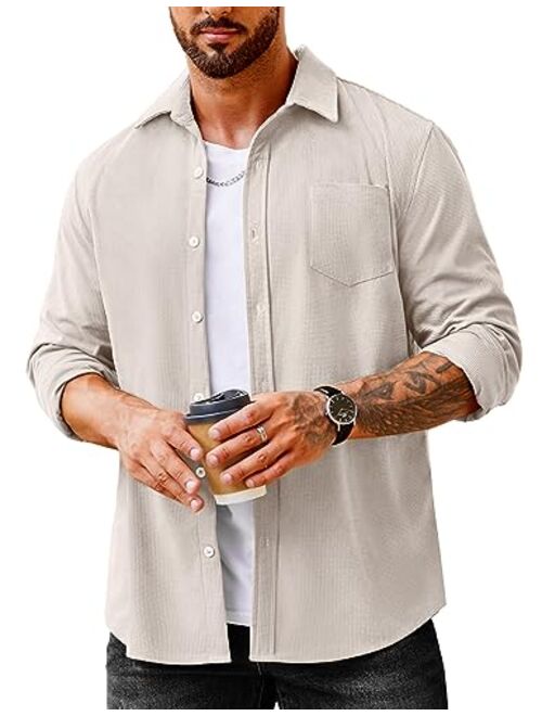 COOFANDY Men's Waffle Button Down Shirts Casual Long Sleeve Shacket Jacket with Pockets