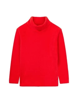 Boys Girls Turtleneck Fleece Tops Long Sleeve Kids Solid Thermal T Shirts