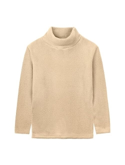 Boys Girls Turtleneck Fleece Tops Long Sleeve Kids Solid Thermal T Shirts