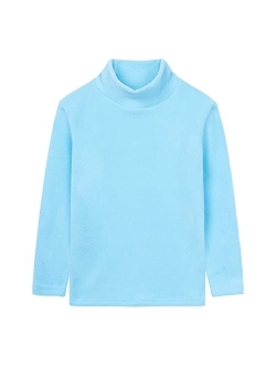 Boys Girls Turtleneck Fleece Tops Long Sleeve Kids Solid Thermal T Shirts