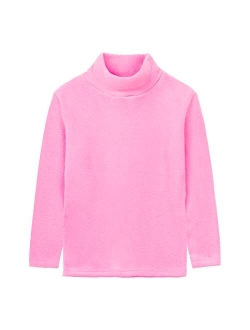 Boys Girls Turtleneck Fleece Tops Long Sleeve Kids Solid Thermal T Shirts