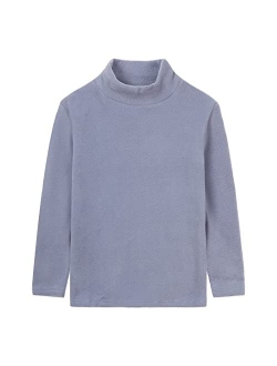Boys Girls Turtleneck Fleece Tops Long Sleeve Kids Solid Thermal T Shirts