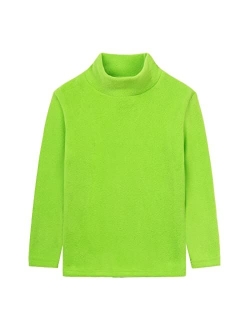 Boys Girls Turtleneck Fleece Tops Long Sleeve Kids Solid Thermal T Shirts