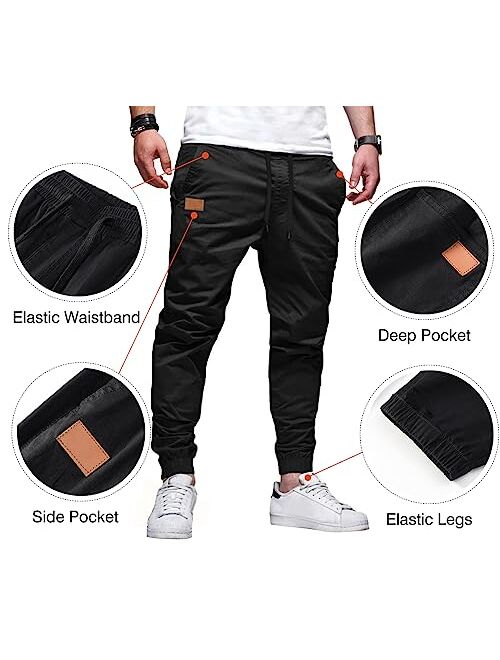 JMIERR Mens Casual Joggers Pants - Cotton Drawstring Chino Cargo Pants Hiking Outdoor Twill Track Jogging Sweatpants Pants