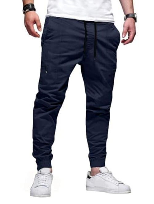 JMIERR Mens Casual Joggers Pants - Cotton Drawstring Chino Cargo Pants Hiking Outdoor Twill Track Jogging Sweatpants Pants