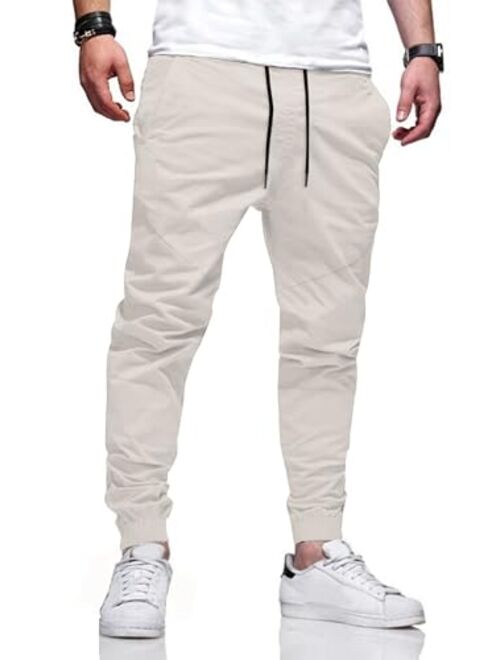 JMIERR Mens Casual Joggers Pants - Cotton Drawstring Chino Cargo Pants Hiking Outdoor Twill Track Jogging Sweatpants Pants