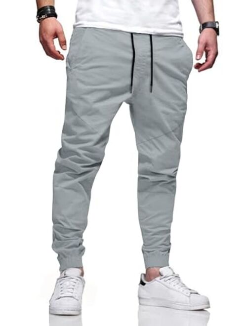 JMIERR Mens Casual Joggers Pants - Cotton Drawstring Chino Cargo Pants Hiking Outdoor Twill Track Jogging Sweatpants Pants