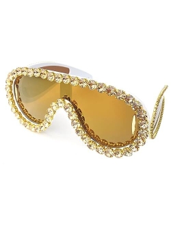 mincl Oversized bling Rhinestones Sunglasses Women 2023 Luxury One-Piece Y2K Sports Sun Glasses for Lady Punk Eyewear UV400