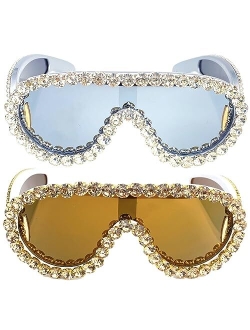 mincl Oversized bling Rhinestones Sunglasses Women 2023 Luxury One-Piece Y2K Sports Sun Glasses for Lady Punk Eyewear UV400