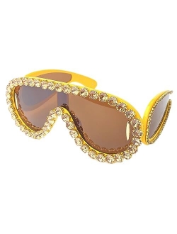 mincl Oversized bling Rhinestones Sunglasses Women 2023 Luxury One-Piece Y2K Sports Sun Glasses for Lady Punk Eyewear UV400