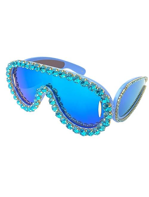 mincl Oversized bling Rhinestones Sunglasses Women 2023 Luxury One-Piece Y2K Sports Sun Glasses for Lady Punk Eyewear UV400