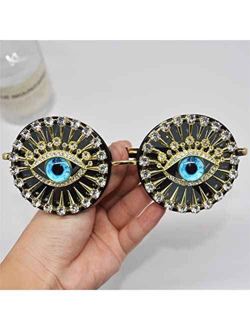 willochra Round Rhinestone Sunglasses Women Y2K Designer Steampunk Female bling Sparkling Sunglasses Party Eyewear