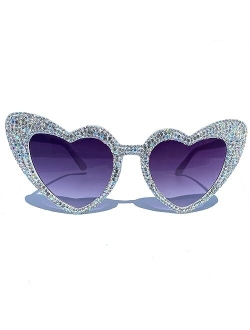 mincl Cute Women Heart Sunglasses Fashion Shiny Bling Diamond Sunglasses Polygonal Pink Rhinestone Sunglasses UV Protection