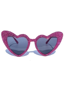 mincl Cute Women Heart Sunglasses Fashion Shiny Bling Diamond Sunglasses Polygonal Pink Rhinestone Sunglasses UV Protection