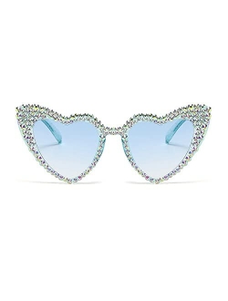 mincl Cute Women Heart Sunglasses Fashion Shiny Bling Diamond Sunglasses Polygonal Pink Rhinestone Sunglasses UV Protection