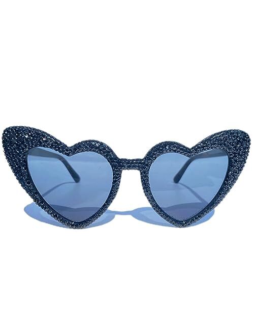 mincl Cute Women Heart Sunglasses Fashion Shiny Bling Diamond Sunglasses Polygonal Pink Rhinestone Sunglasses UV Protection