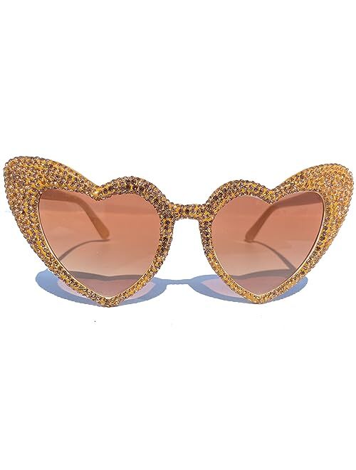 mincl Cute Women Heart Sunglasses Fashion Shiny Bling Diamond Sunglasses Polygonal Pink Rhinestone Sunglasses UV Protection