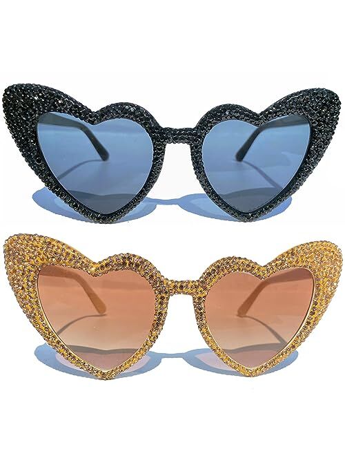 mincl Cute Women Heart Sunglasses Fashion Shiny Bling Diamond Sunglasses Polygonal Pink Rhinestone Sunglasses UV Protection