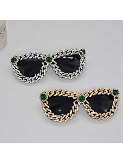 willochra Oversized Diamond Sunglasses Women Rhinestone Cat Eye Sunglasses Vintage Men bling party sunglasses Eyewear