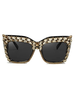 willochra Oversized Diamond Sunglasses Women Rhinestone Cat Eye Sunglasses Vintage bling party sunglasses Eyewear