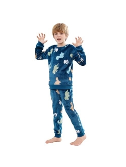 V.&GRIN Boys Girls Fleece Pajamas, Soft Cozy Pullover Sweatshirt Pants Set for Kids 7-16 Years