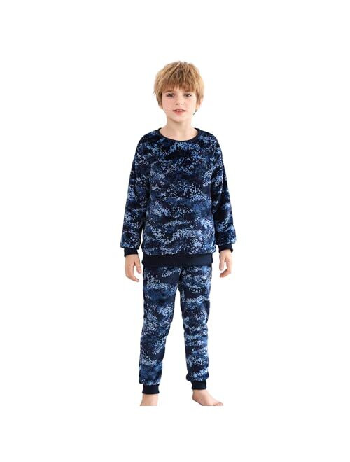 V.&GRIN Boys Girls Fleece Pajamas, Soft Cozy Pullover Sweatshirt Pants Set for Kids 7-16 Years