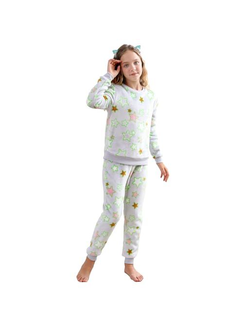 V.&GRIN Boys Girls Fleece Pajamas, Soft Cozy Pullover Sweatshirt Pants Set for Kids 7-16 Years