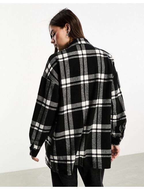 Noisy May shacket in black & white plaid