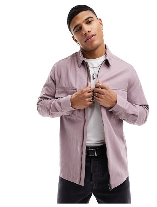 ASOS DESIGN twill zip through shacket in mauve