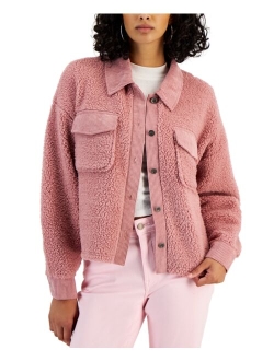 Hippie Rose Juniors' Corduroy-Trimmed Sherpa Shacket