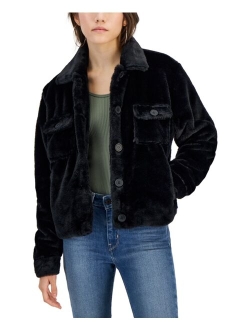 Crave Fame Juniors' Faux-Fur Long-Sleeve Trucker Shacket