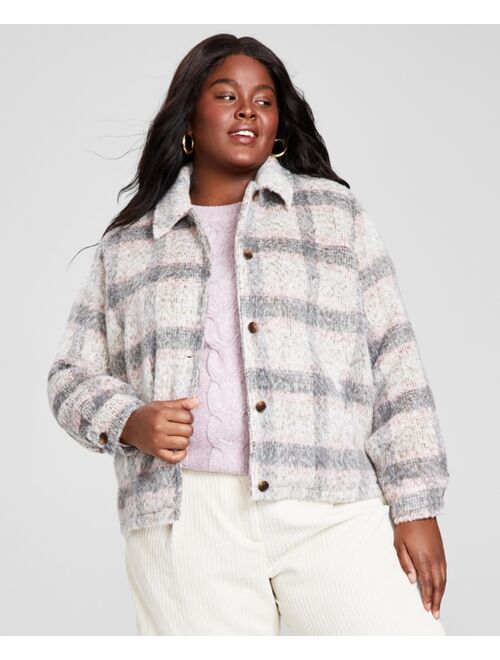 And Now This Trendy Plus Size Plaid Shirt Jacket