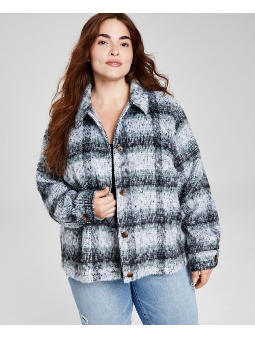 And Now This Trendy Plus Size Plaid Shirt Jacket